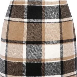 Elegant Plaid Pencil Skirt in Tan and Black